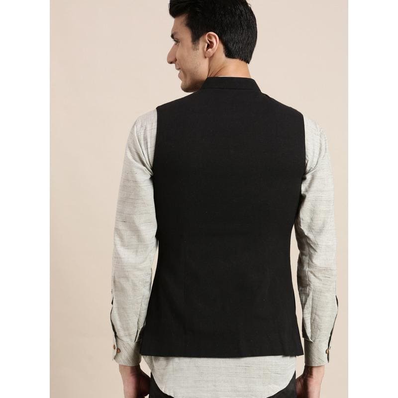 Men Nehru Jacket - Black - Charkha TalesMen Nehru Jacket - Black