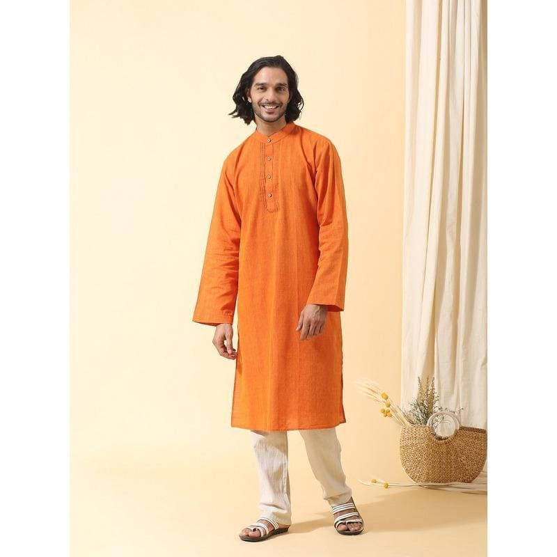 Men Nehru Jacket - Orange - Charkha TalesMen Nehru Jacket - Orange