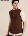 Men Royal Brown Nehru Jacket - Charkha TalesMen Royal Brown Nehru Jacket