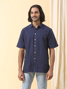 Men Shirt Embroidered - Navy Blue