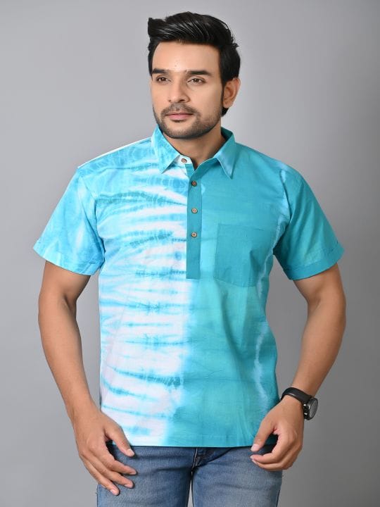 Men Shirt - Sky Blue - Charkha TalesMen Shirt - Sky Blue