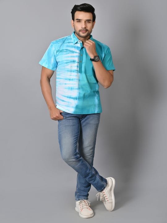 Men Shirt - Sky Blue - Charkha TalesMen Shirt - Sky Blue