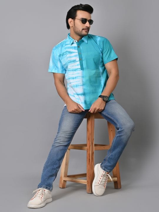 Men Shirt - Sky Blue - Charkha TalesMen Shirt - Sky Blue