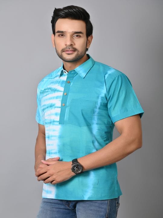 Men Shirt - Sky Blue - Charkha TalesMen Shirt - Sky Blue