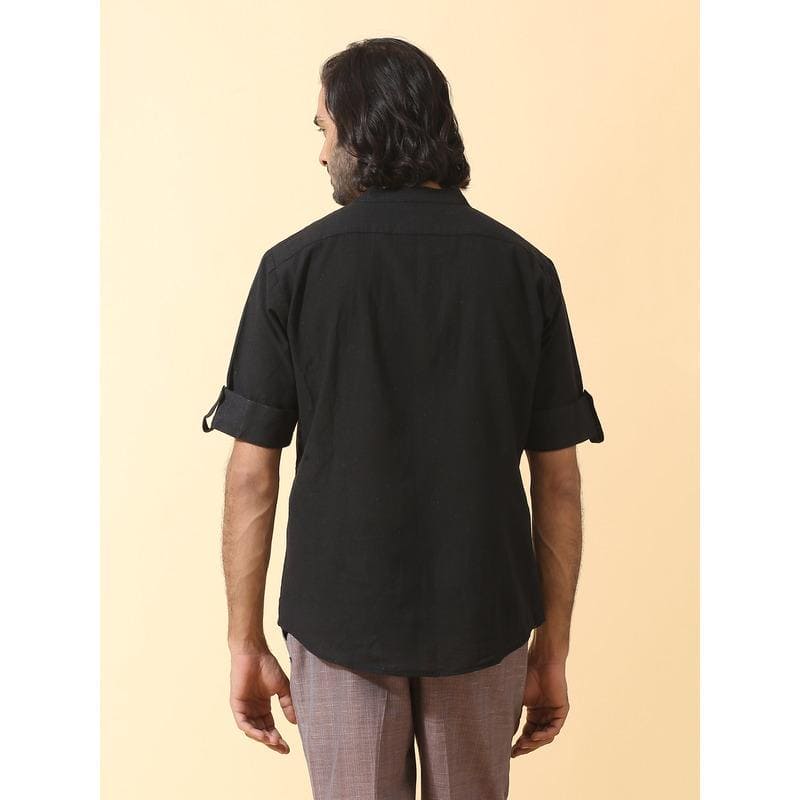 Men's Black Cotton Men Shirt - Charkha TalesMen's Black Cotton Men Shirt
