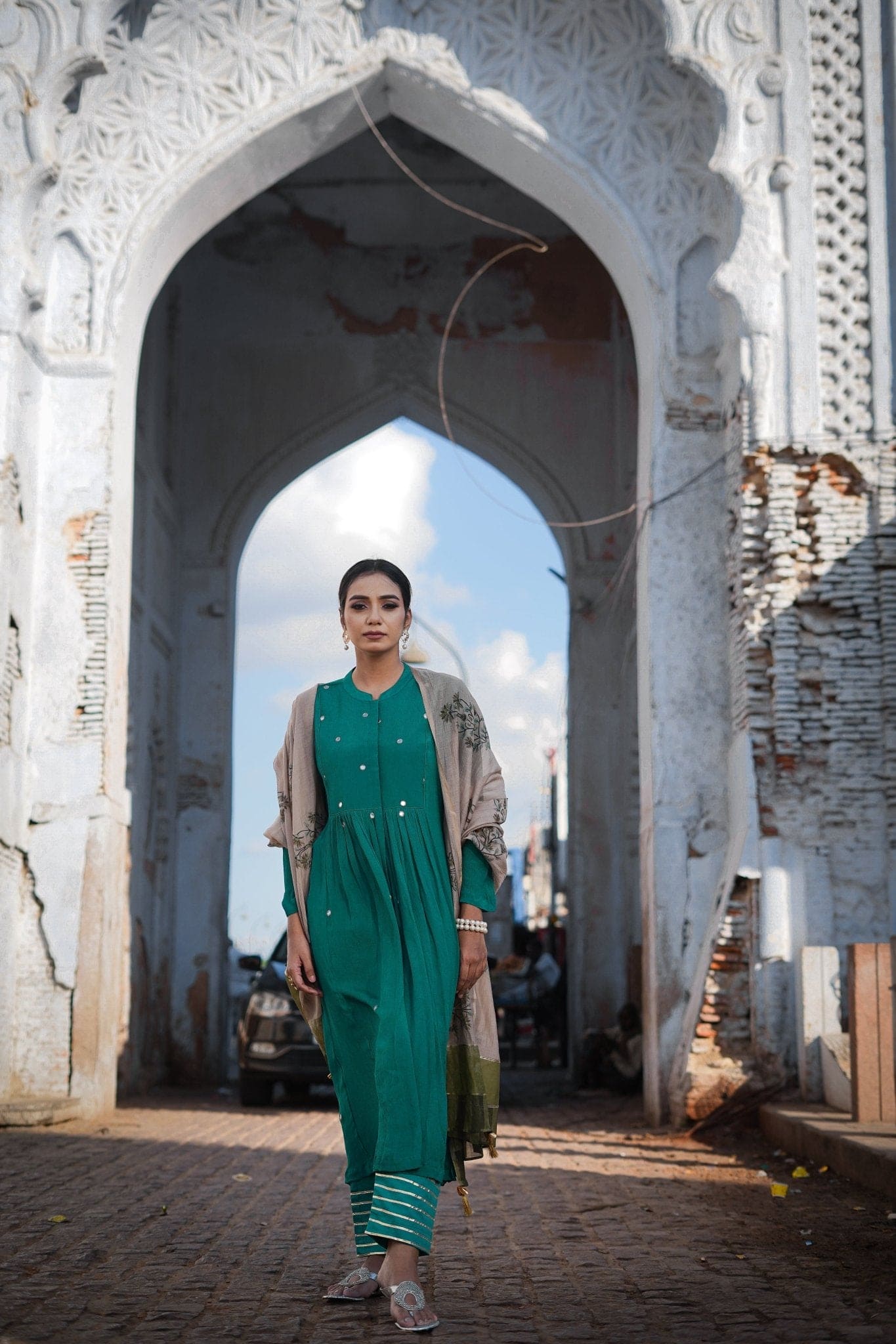 Mirror Kurta Set - Emerald Green - Charkha TalesMirror Kurta Set - Emerald Green