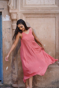 Mirror Work Chinon Dress - Pink