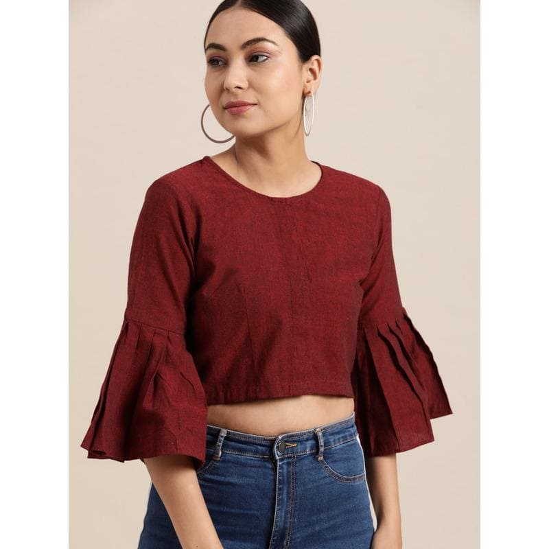 Mirror Work Crop Top/Blouse - Maroon - Charkha TalesMirror Work Crop Top/Blouse - Maroon