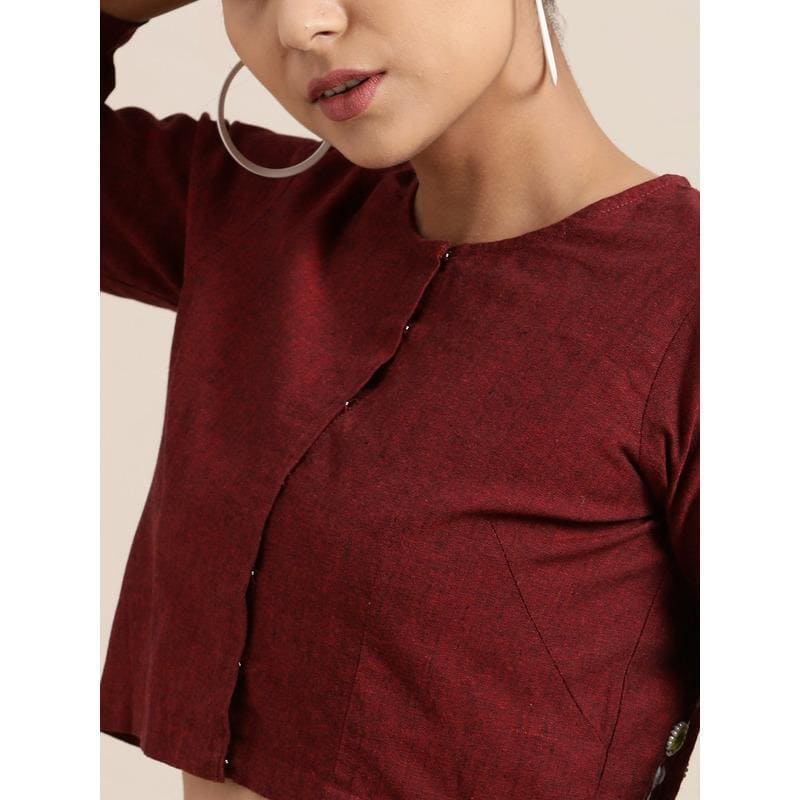 Mirror Work Crop Top/Blouse - Maroon - Charkha TalesMirror Work Crop Top/Blouse - Maroon