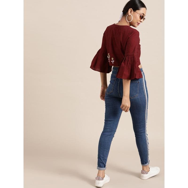 Mirror Work Crop Top/Blouse - Maroon - Charkha TalesMirror Work Crop Top/Blouse - Maroon