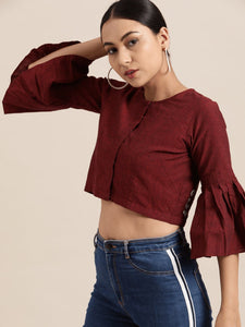Mirror Work Crop Top/Blouse - Maroon