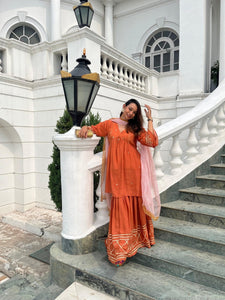 Mirror Work Sharara Set - Orange