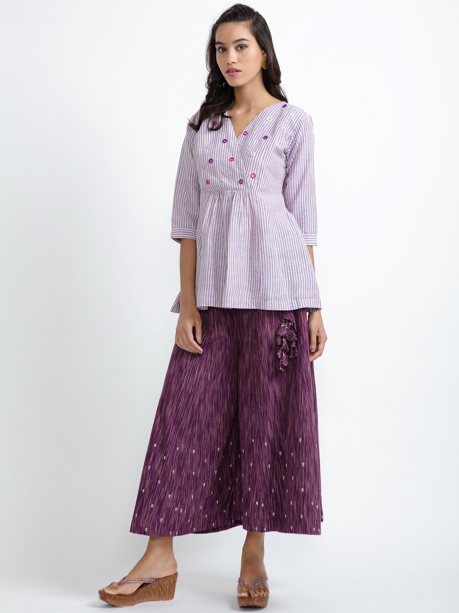 Mirror Work Top & Plazzo Set - Mauve - Charkha TalesMirror Work Top & Plazzo Set - Mauve