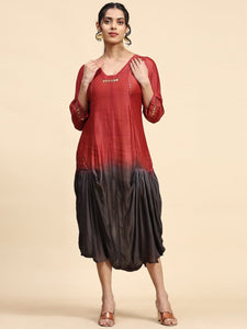 Mukaish Chanderi Dress - Red & Black