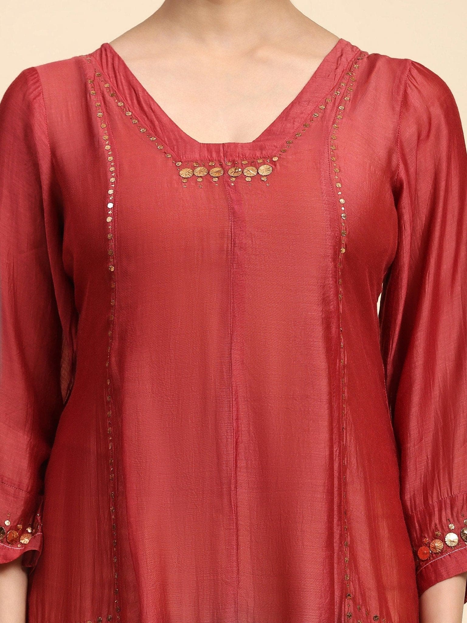 Mukaish Chanderi Dress - Red & Black - Charkha TalesMukaish Chanderi Dress - Red & Black