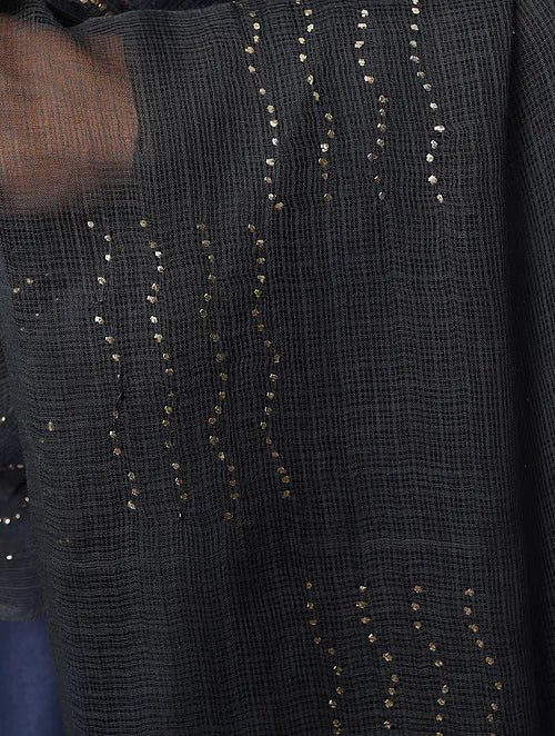 Mukaish Kota Dupatta - Black - Charkha TalesMukaish Kota Dupatta - Black