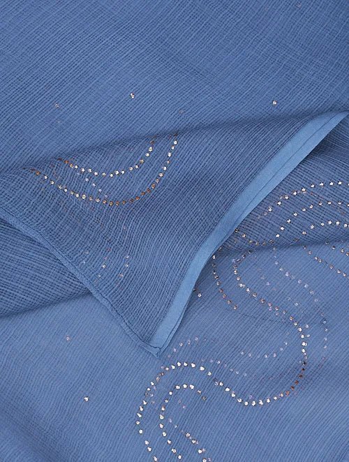 Mukaish Kota Dupatta - Blue - Charkha TalesMukaish Kota Dupatta - Blue