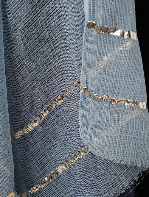 Mukaish Kota Dupatta - Blue - Charkha TalesMukaish Kota Dupatta - Blue