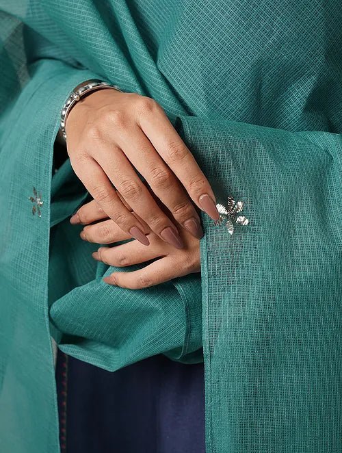 Mukaish Kota Dupatta - Green - Charkha TalesMukaish Kota Dupatta - Green