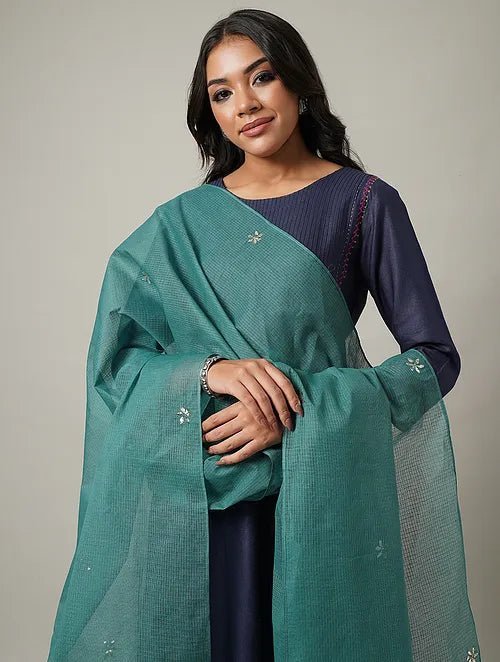 Mukaish Kota Dupatta - Green - Charkha TalesMukaish Kota Dupatta - Green
