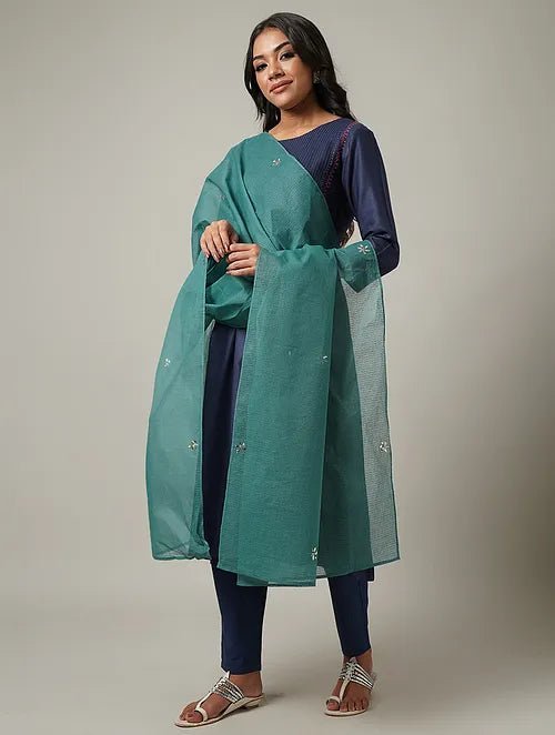 Mukaish Kota Dupatta - Green - Charkha TalesMukaish Kota Dupatta - Green