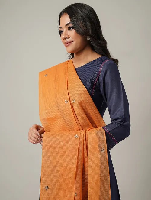Mukaish Kota Dupatta - Orange - Charkha TalesMukaish Kota Dupatta - Orange