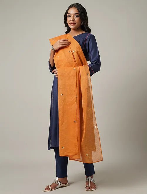 Mukaish Kota Dupatta - Orange - Charkha TalesMukaish Kota Dupatta - Orange