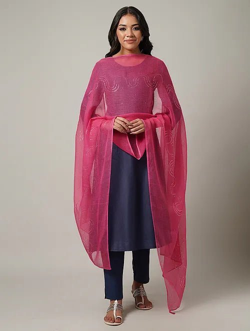 Mukaish Kota Dupatta - Pink - Charkha TalesMukaish Kota Dupatta - Pink