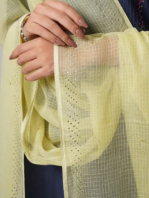 Mukaish Kota Dupatta - Yellow - Charkha TalesMukaish Kota Dupatta - Yellow