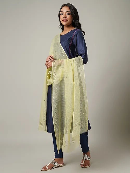 Mukaish Kota Dupatta - Yellow - Charkha TalesMukaish Kota Dupatta - Yellow