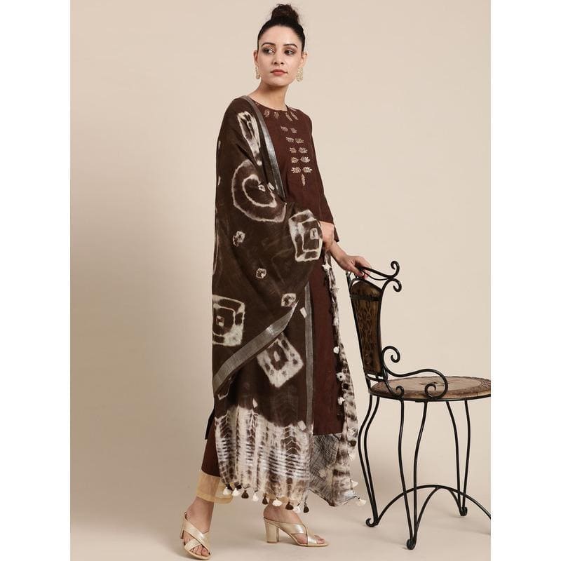 Mukaish Kurta Set - Brown - Charkha TalesMukaish Kurta Set - Brown