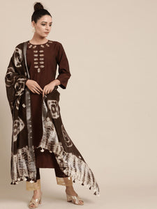 Mukaish Kurta Set - Brown