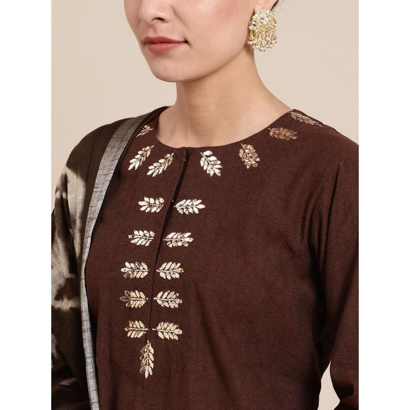 Mukaish Kurta Set - Brown - Charkha TalesMukaish Kurta Set - Brown