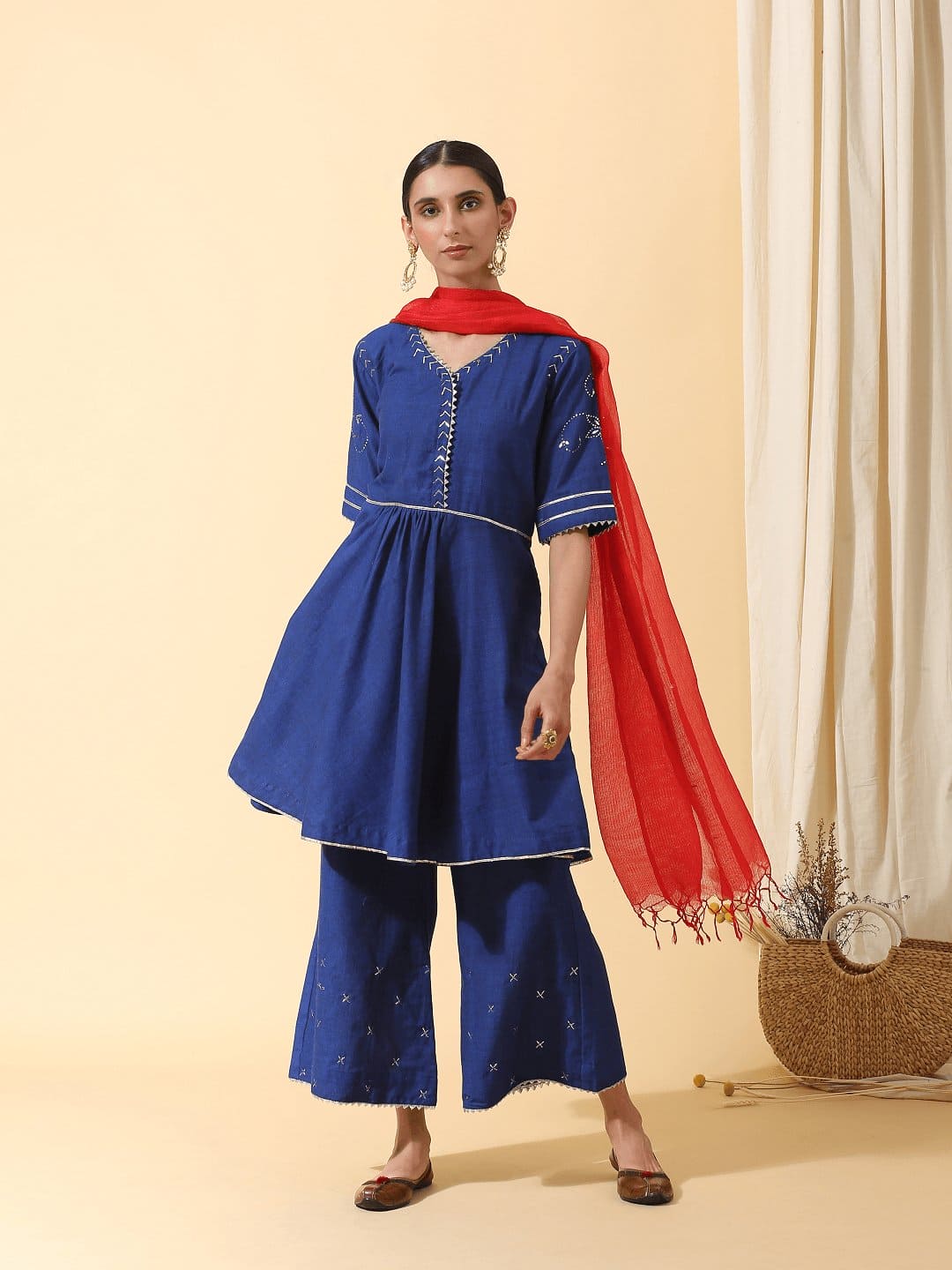 Mukaish Kurta Set - Royal Blue - Charkha TalesMukaish Kurta Set - Royal Blue