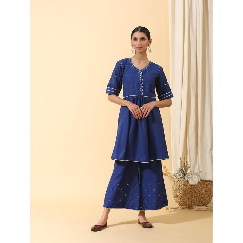 Mukaish Kurta Set - Royal Blue - Charkha TalesMukaish Kurta Set - Royal Blue