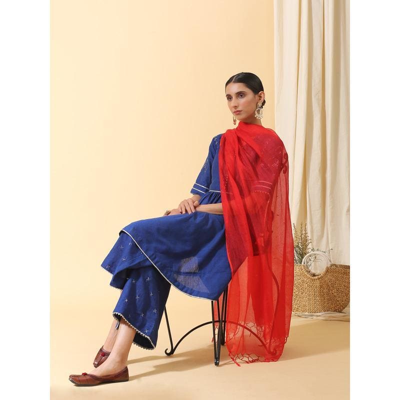 Mukaish Kurta Set - Royal Blue - Charkha TalesMukaish Kurta Set - Royal Blue