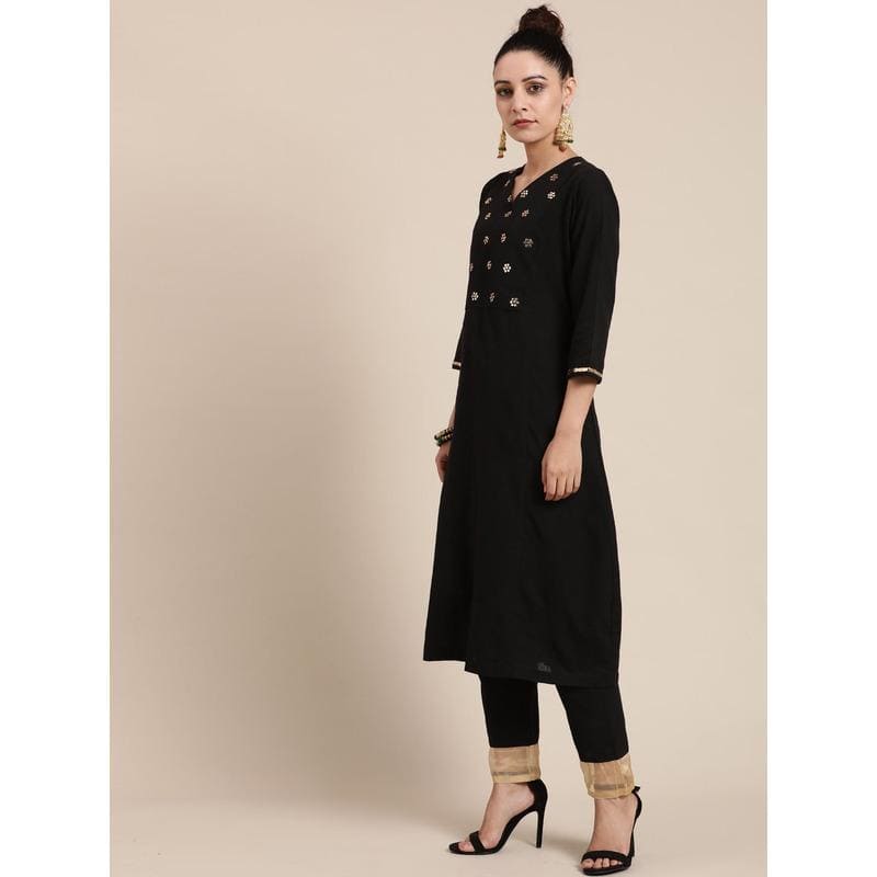 Mukaish Minimal Kurta Set - Black - Charkha TalesMukaish Minimal Kurta Set - Black