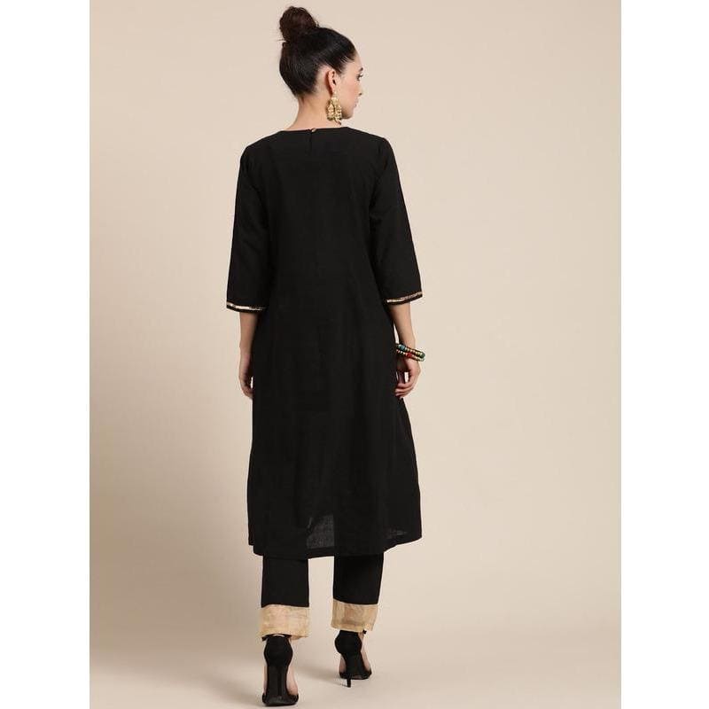 Mukaish Minimal Kurta Set - Black - Charkha TalesMukaish Minimal Kurta Set - Black