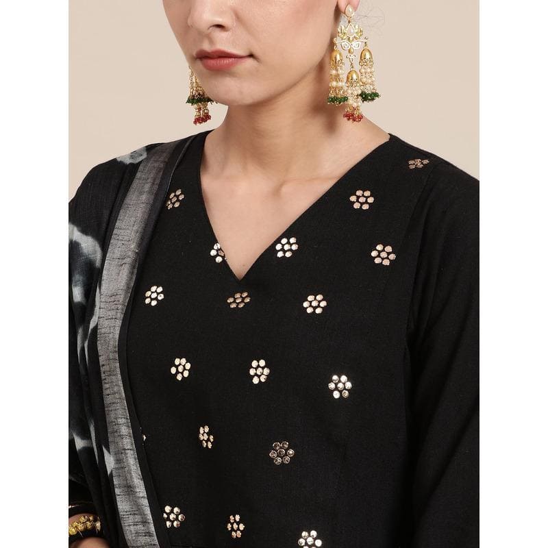 Mukaish Minimal Kurta Set - Black - Charkha TalesMukaish Minimal Kurta Set - Black