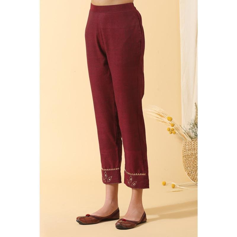 Mukaish Women Kurta Set - Maroon - Charkha TalesMukaish Women Kurta Set - Maroon