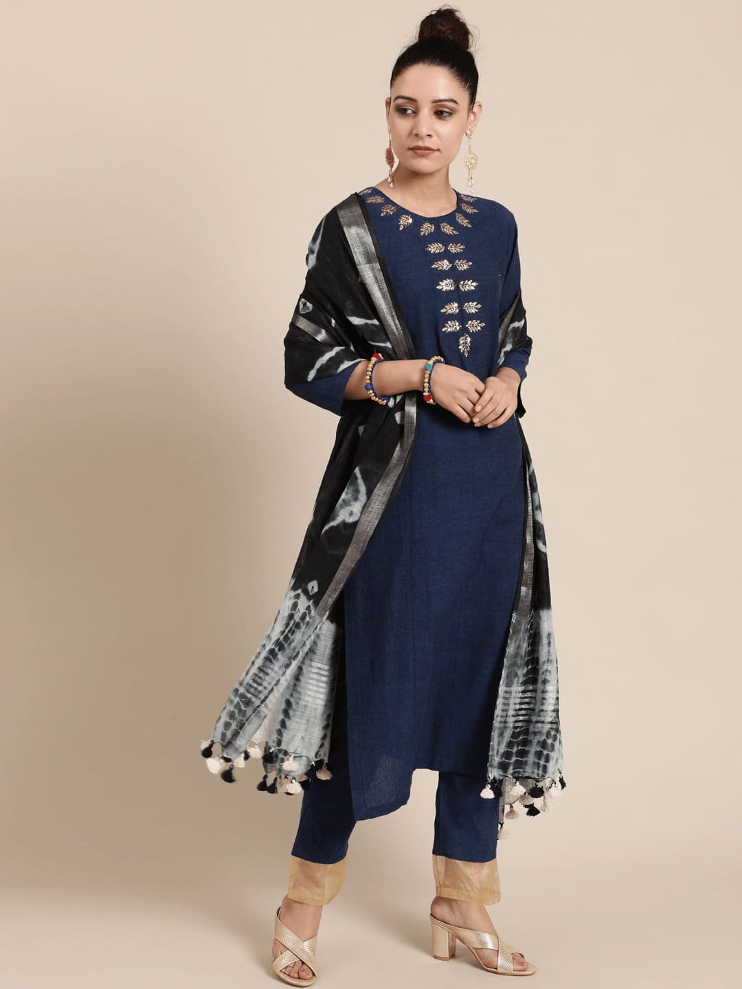 Mukaish Work Kurta Set - Blue - Charkha TalesMukaish Work Kurta Set - Blue