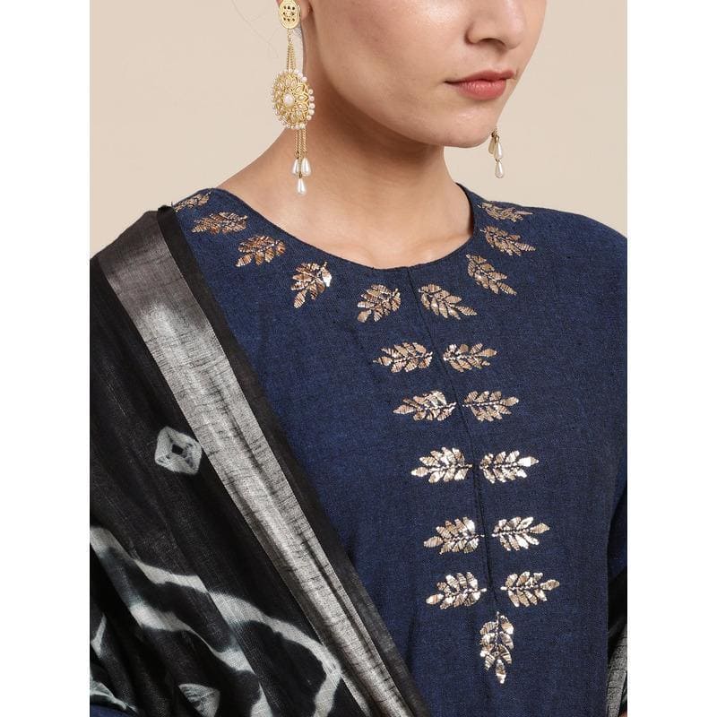 Mukaish Work Kurta Set - Blue - Charkha TalesMukaish Work Kurta Set - Blue