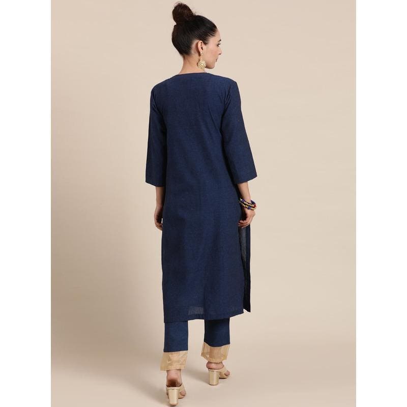 Mukaish Work Kurta Set - Blue - Charkha TalesMukaish Work Kurta Set - Blue