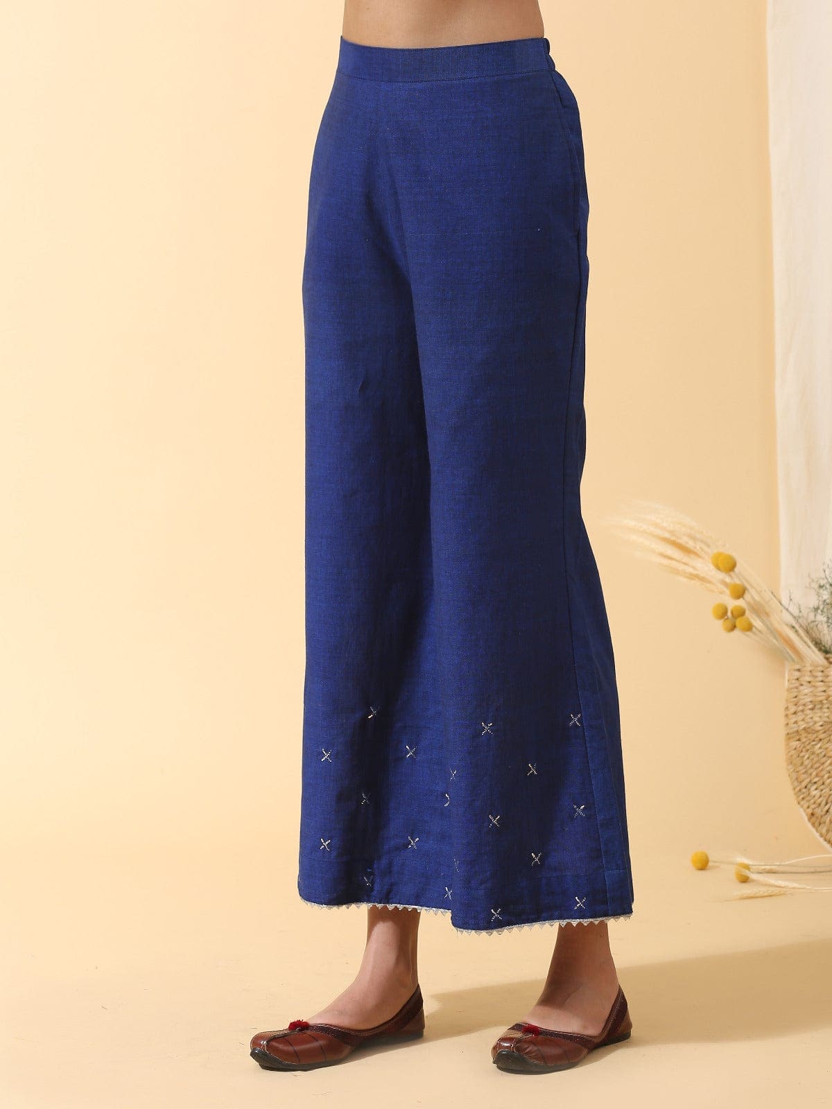 Mukaish Work Kurta set - Blue - Charkha TalesMukaish Work Kurta set - Blue