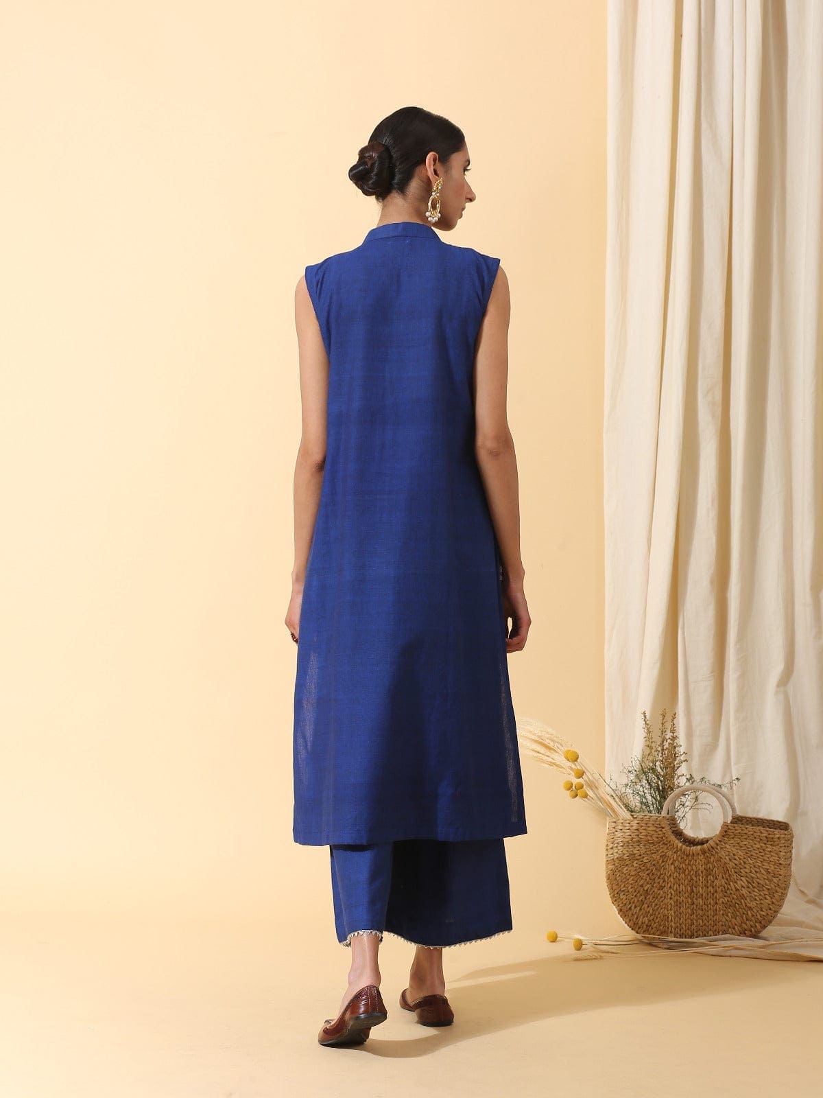 Mukaish Work Kurta set - Blue - Charkha TalesMukaish Work Kurta set - Blue