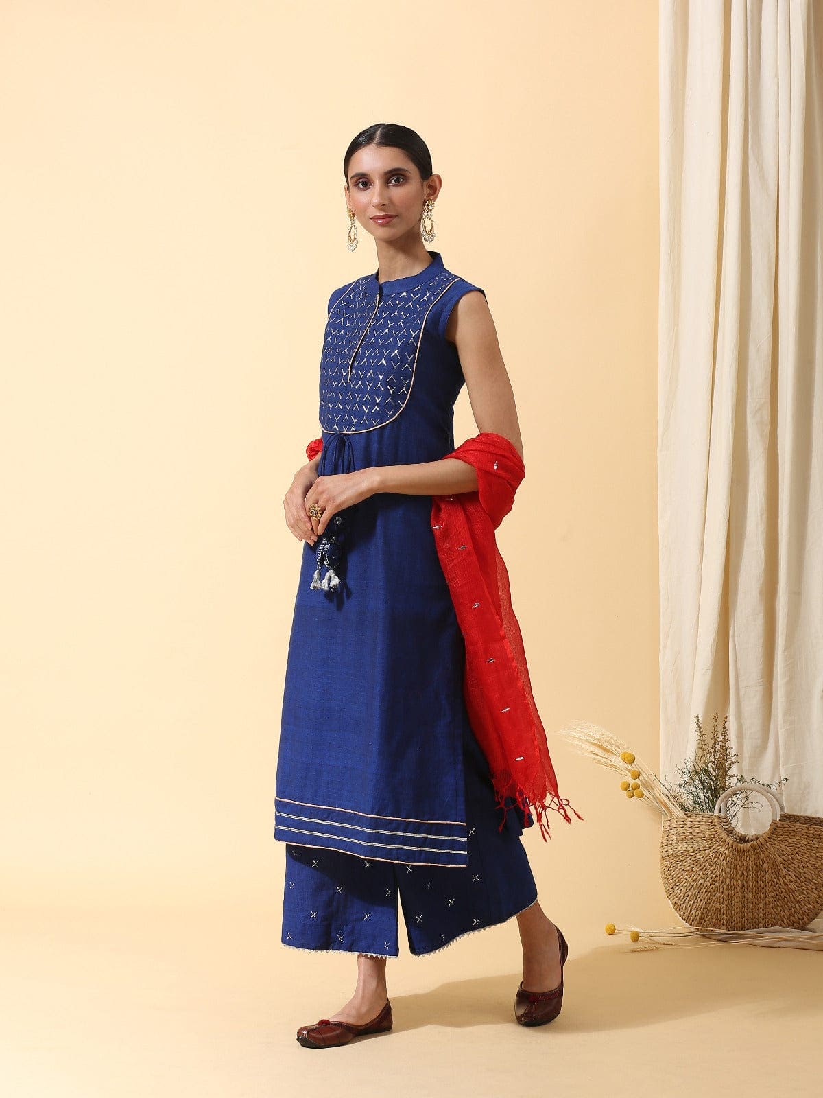 Mukaish Work Kurta set - Blue - Charkha TalesMukaish Work Kurta set - Blue
