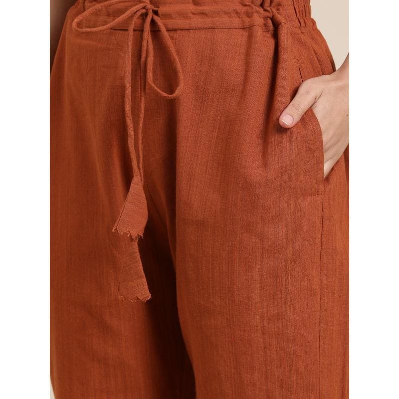 Mukaish Work Kurta Set - Rust Brown - Charkha TalesMukaish Work Kurta Set - Rust Brown