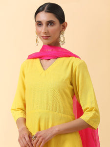 Mukaish Work Kurta set - Yellow