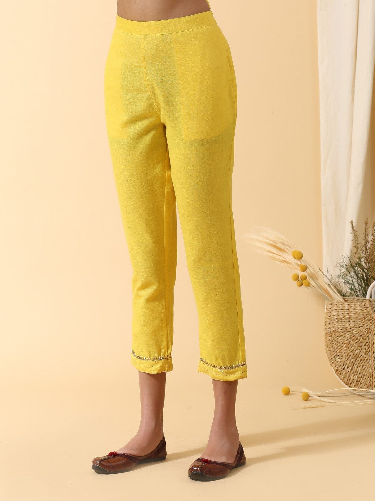 Mukaish Work Kurta set - Yellow - Charkha TalesMukaish Work Kurta set - Yellow