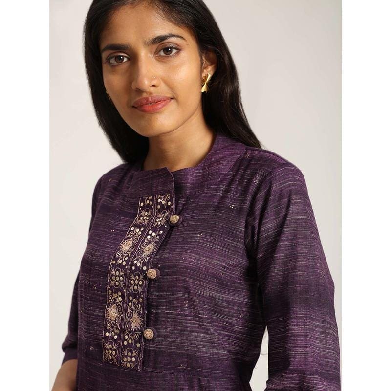 Mukaish Work Women Kurta Set - Purple - Charkha TalesMukaish Work Women Kurta Set - Purple